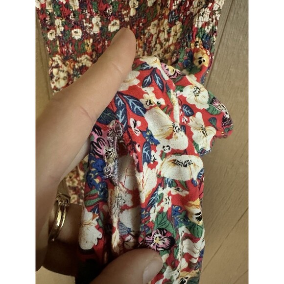 Natural Life Dress Women XS Red Floral Midi Smocked Ruffle Lightweight Summer - Picture 7 of 8